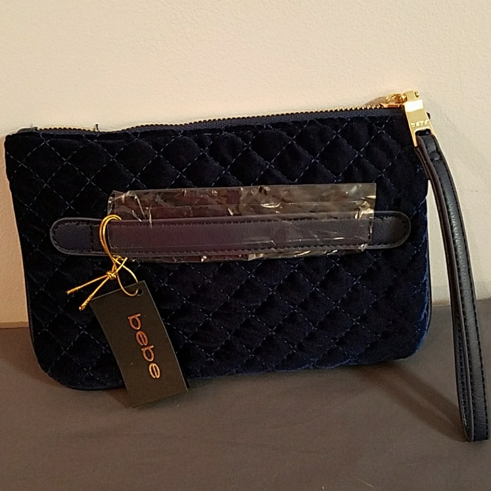 NEW bebe Navy Danielle Top Zip Velvet Wristlet - Picture 2 of 6